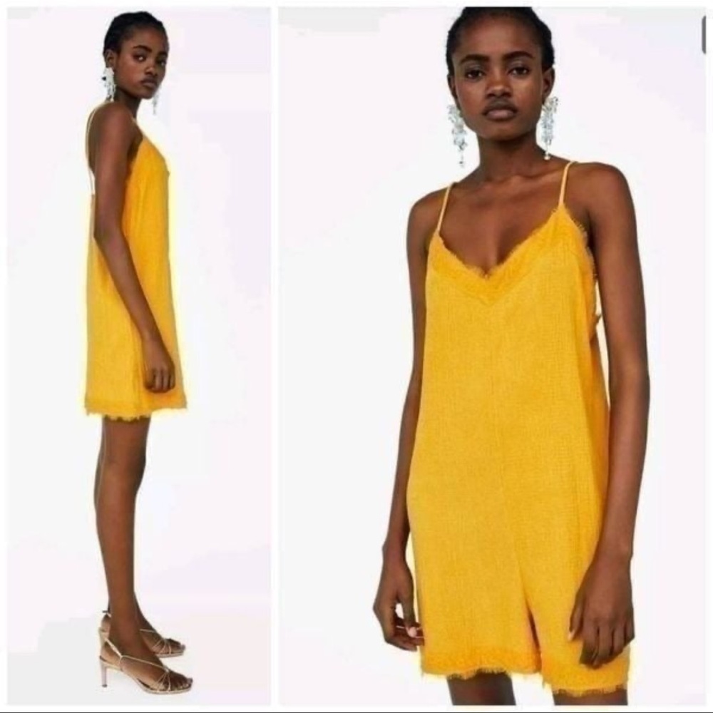 Zara Yellow Mustard Lace Trimmed Shirt Jumpsuit Romper - Size Small
